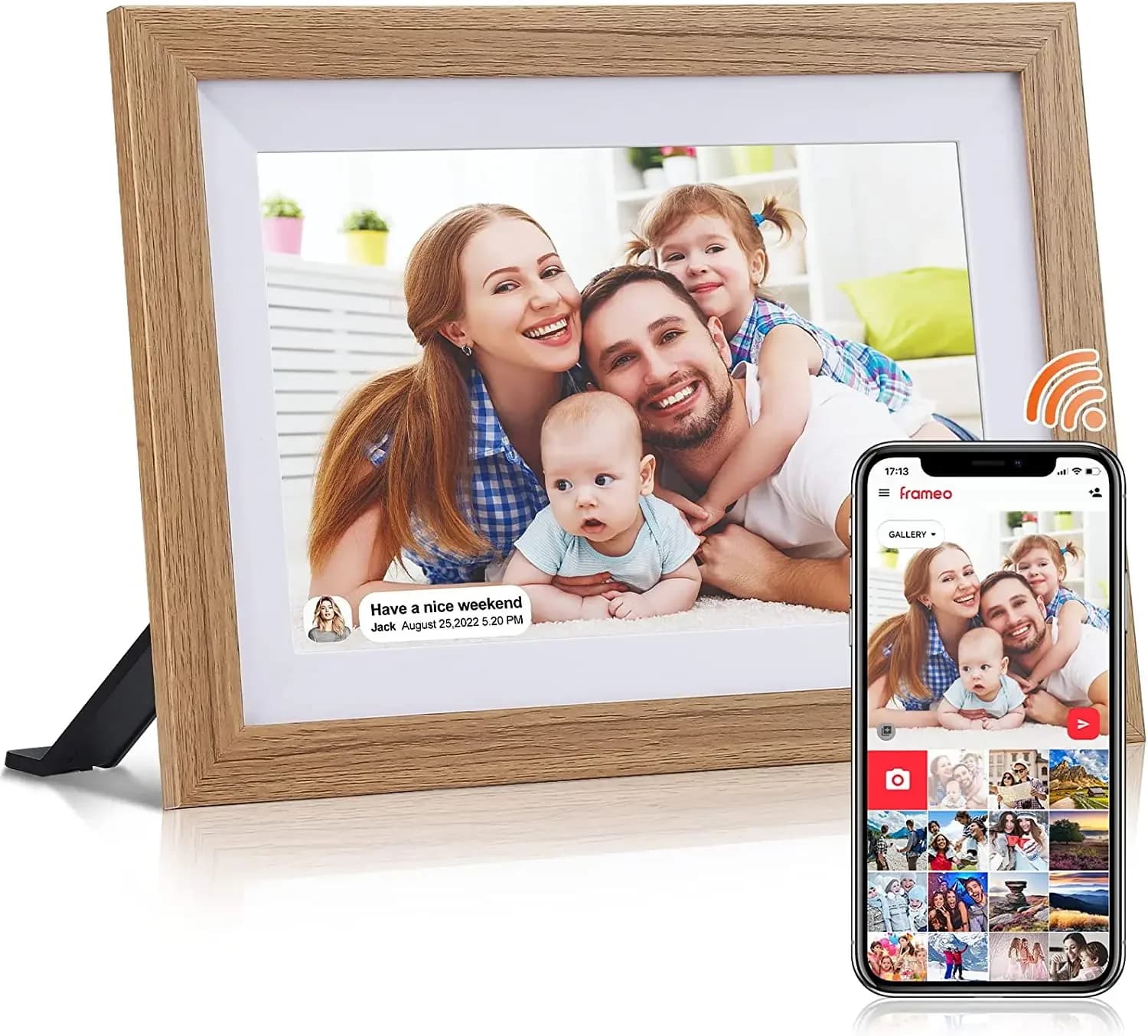 Cornice digitale WiFi da 10,1 pollici con cloud, cornice digitale in legno con controllo remoto tramite APP iOS e Android.