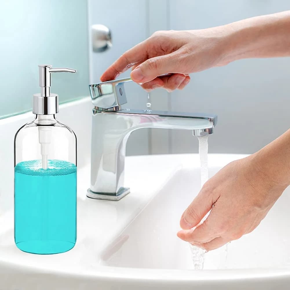 Dispenser di sapone Dispenser di sapone in vetro trasparente con pompa Dispenser di sapone liquido ricaricabile da 16 Oz per bagno cucina A005