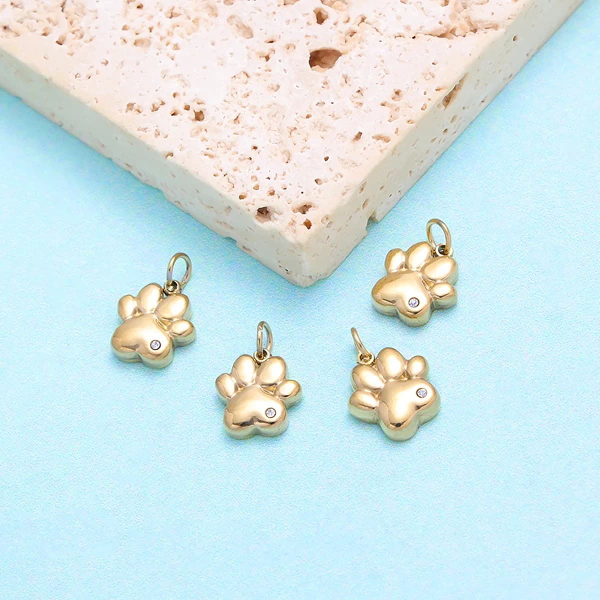 Stainless Steel DIY Necklace Jewelry Pendant Pack Gold Plated Adorable Animal Hot Sell 4pcs/lot 0.9 * 10mm Paw