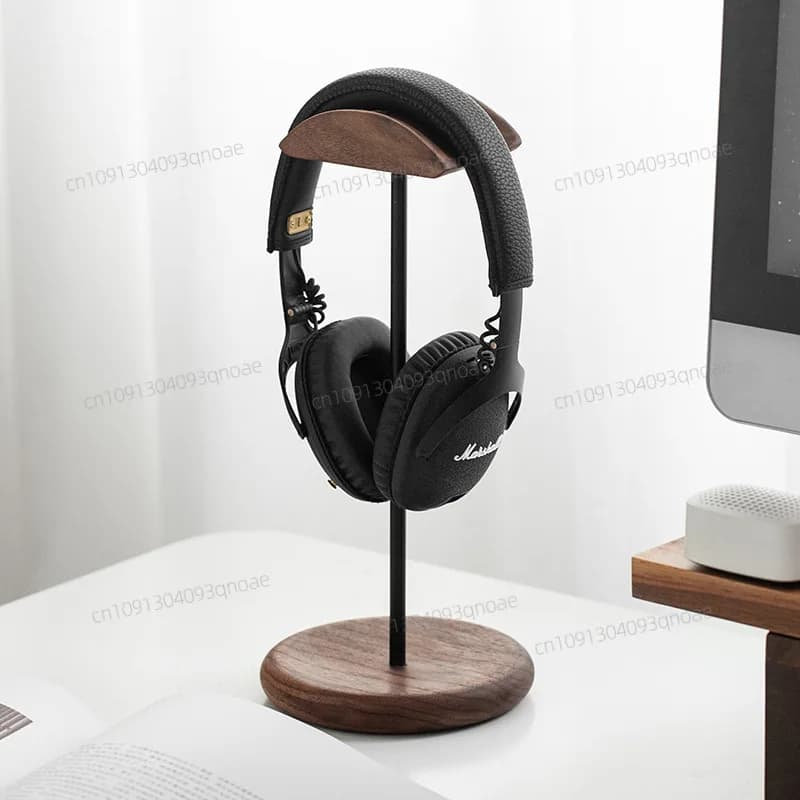 HeMu Supporto per cuffie in legno massello di noce nera Semplice espositore per cuffie Negozio da scrivania Scaffale per cuffie Decorazione da tavolo