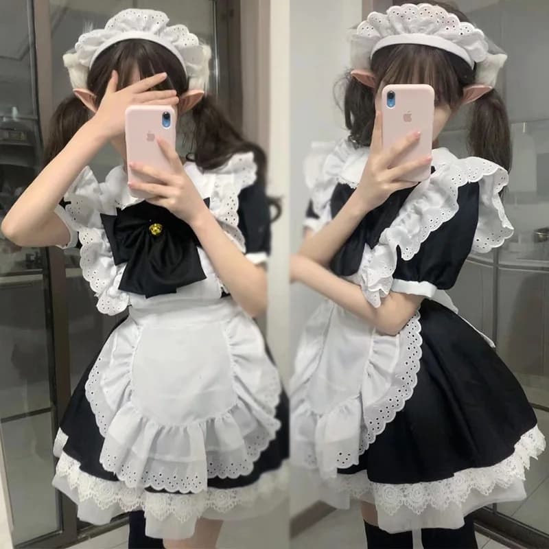 Classic black and white maid outfit COS Princess Lolita big skirt soft girl skirt anime maid uniform