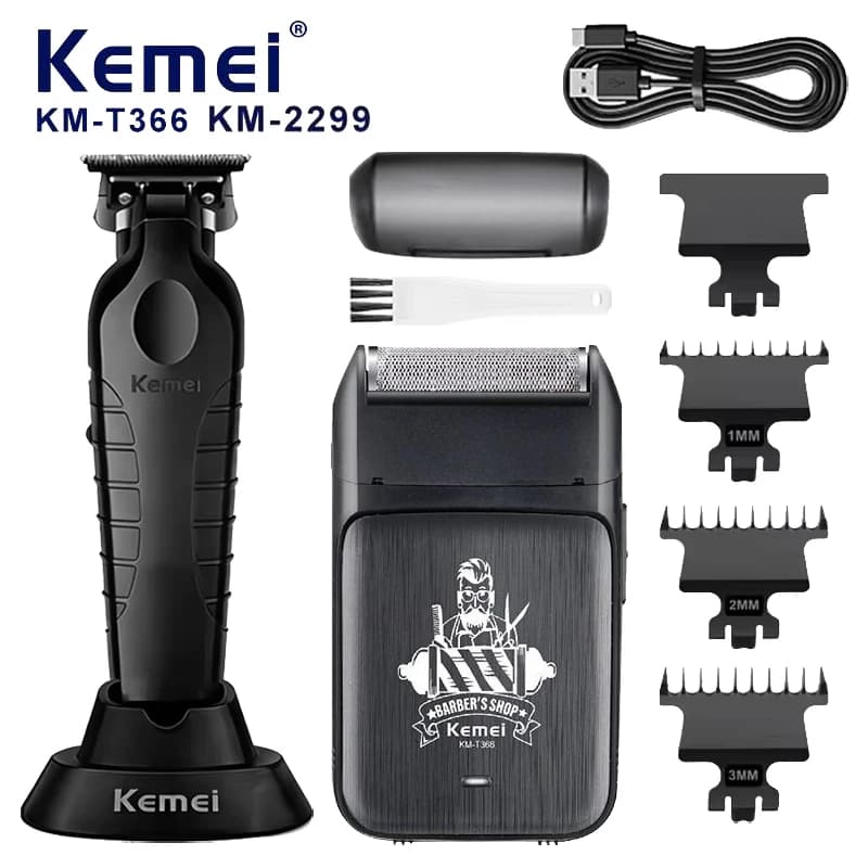 Kemei KM-2299 KM-T366 Tagliacapelli Ricaricabile USB, Rasoio Elettrico per Uomo, Kit Macchina per Rasatura Barba Senza Fili
