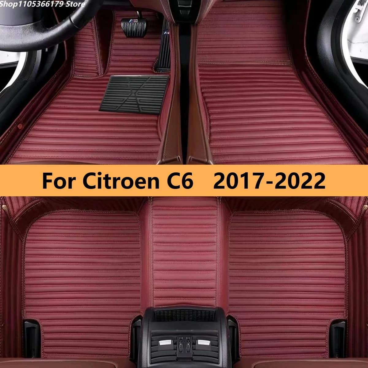 Tappetini per Auto in Pelle Compatibili con Citroen C6 2017-2022, Set Completo per Fila Anteriore e Posteriore