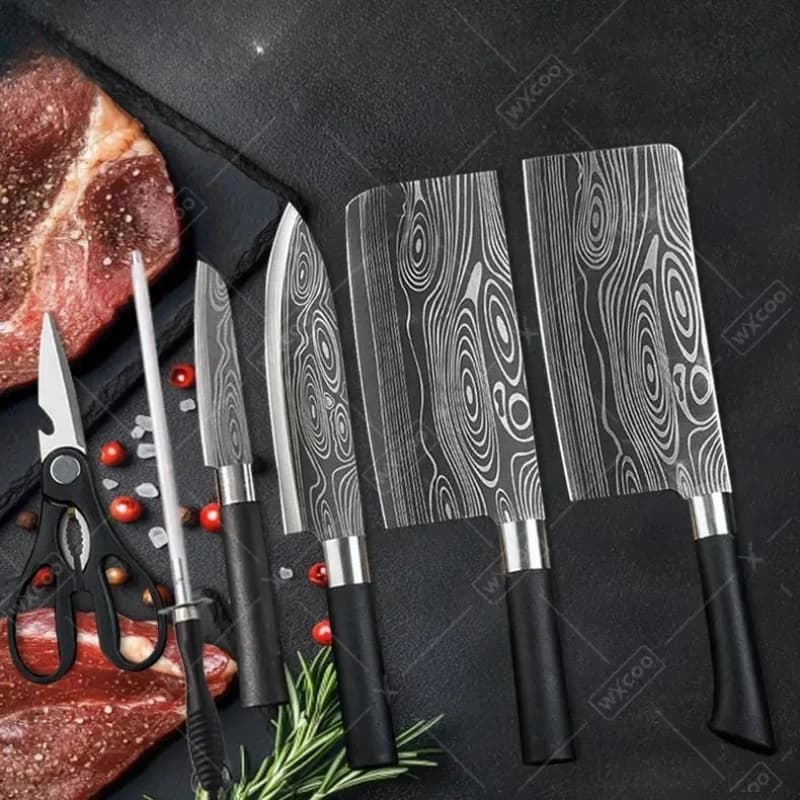 Coltelli da cucina professionali, forbici in acciaio inossidabile, coltello multiuso per frutta, asta per affilare, coltello da chef affilato per affettare, utensili da cucina