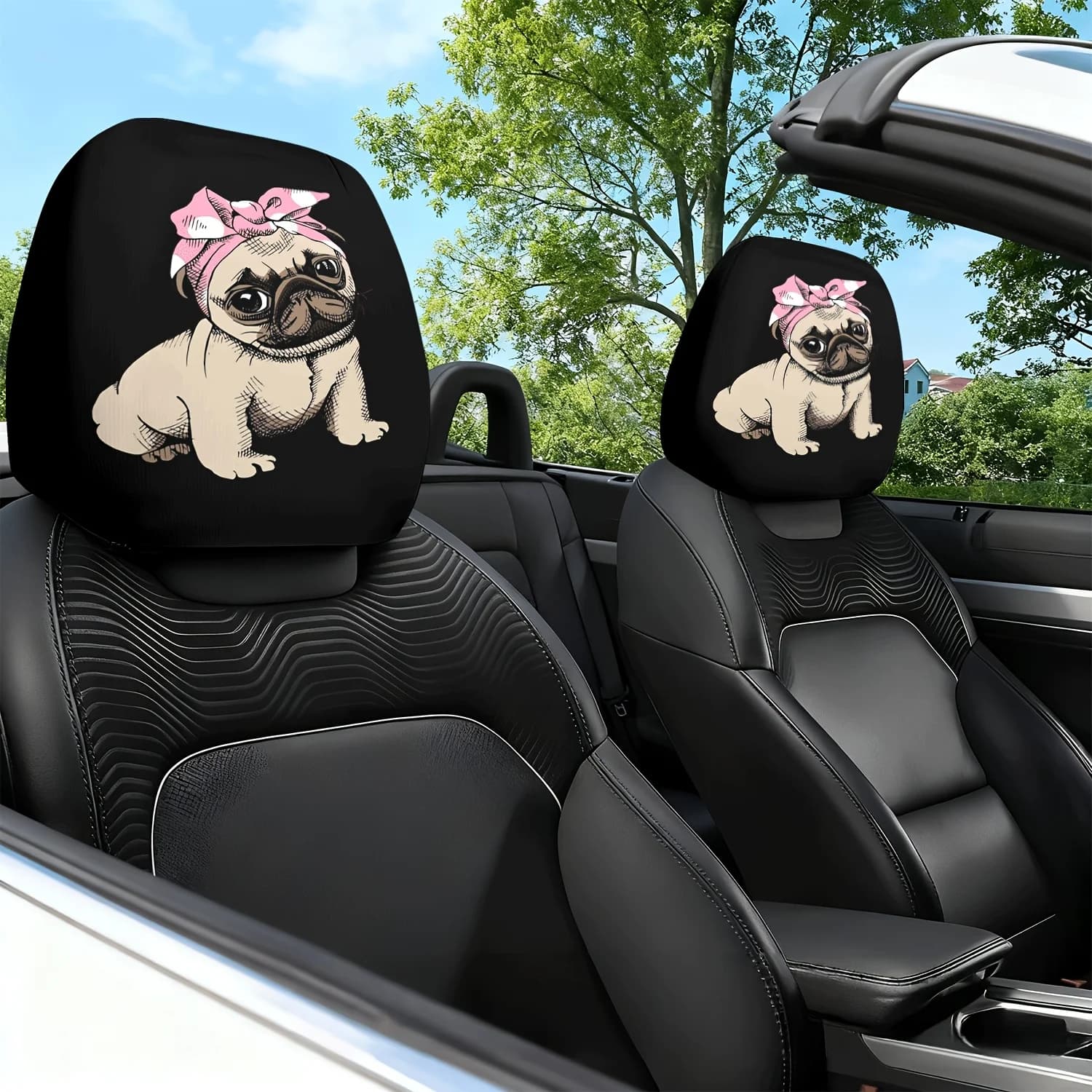 2 copri poggiatesta per auto Puggle Dye Pink Bowknot, stampati a tema, federe per poggiatesta per auto, protezioni per cuscini per il collo – antiscivolo