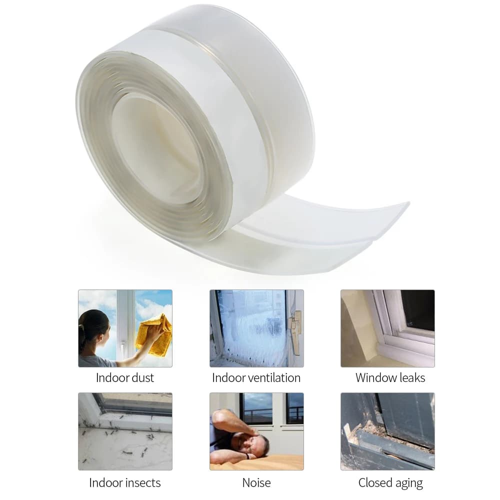 Striscia Sigillante in Silicone Adesiva per Porte e Finestre, Isolante Acustico
