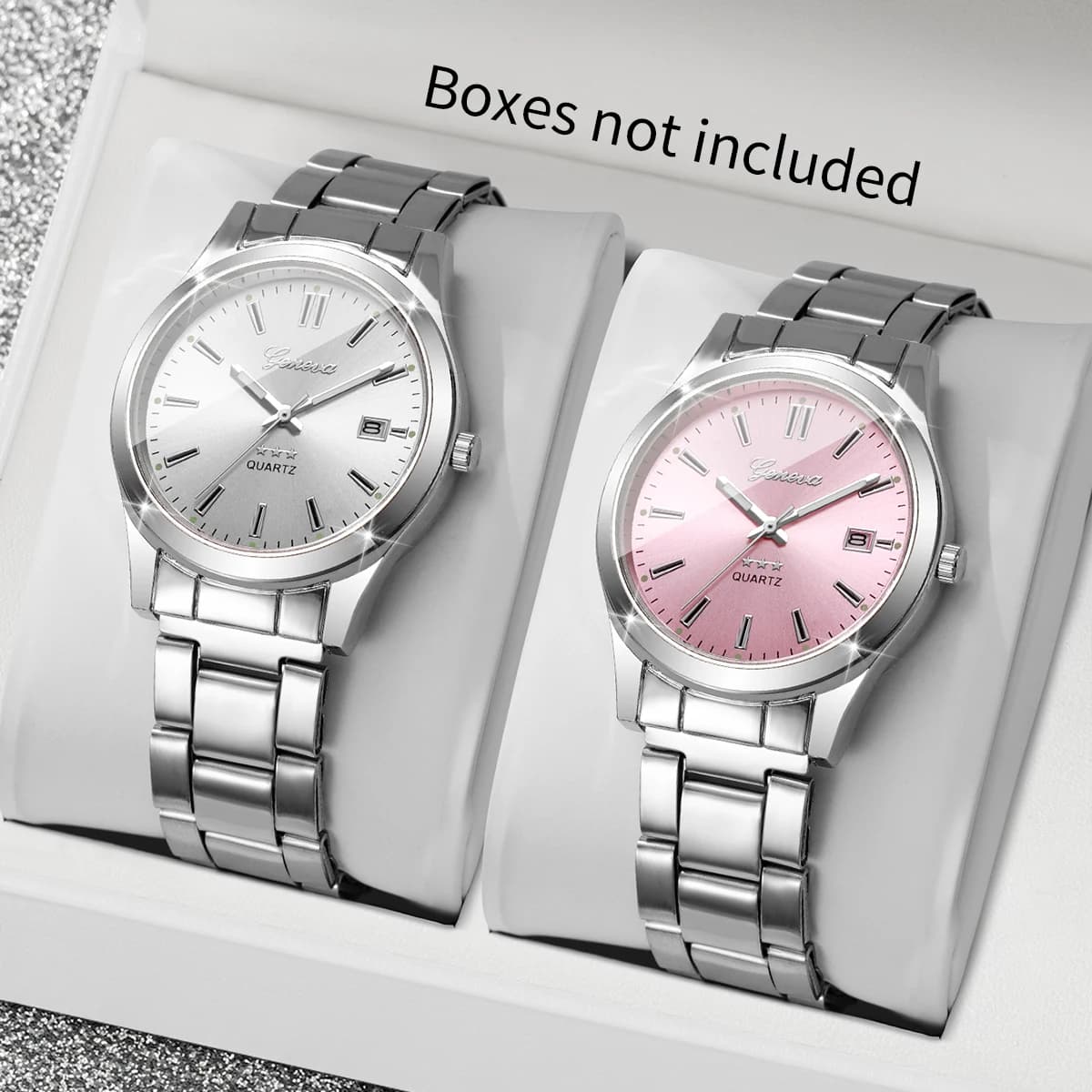 2PCS Fashion Couple Quartz Wristwatch for Men Women Simple Round Dial Date Display Watches Set Relogio Feminino（Without Box）