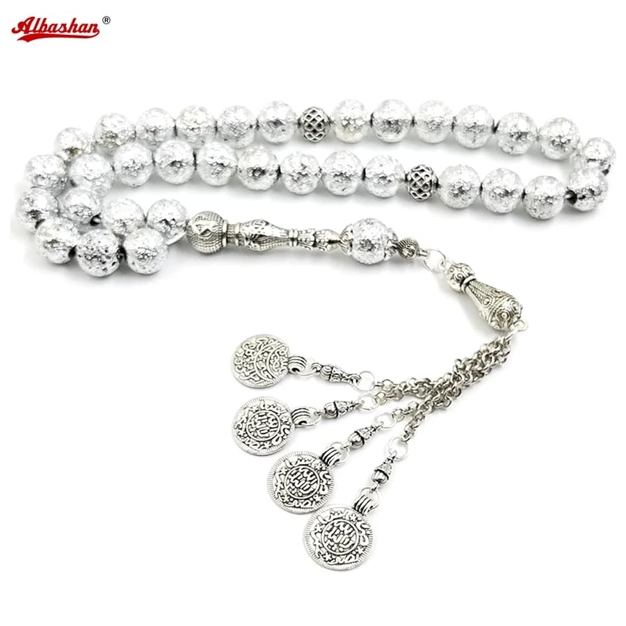 Tasbih Rosario placcatura in pietra lavica naturale Regalo musulmano eid islamico 33 perline di preghiera braccialetto arabo misbaha