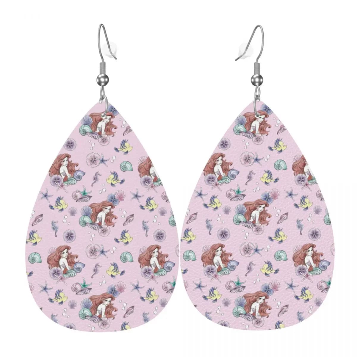 Orecchini Pendenti Personalizzati a Tema La Sirenetta, Orecchini in Pelle per Donne, Moda Principessa Ariel per Feste