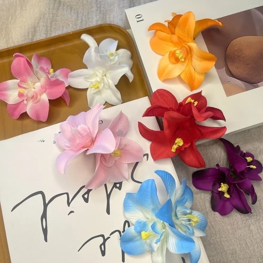 New Plastic Orchid Hair Clip Bohemian Cloth Flowers Hair Clips Colorful Korean Style Sweet Barrette Party
