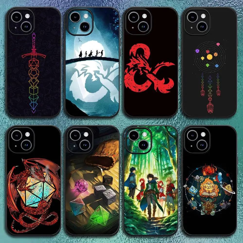 Custodia per telefono Dungeon Dragones per IPhone 17 12 13 14 15 16Pro Max Plus Classic soft shell nero