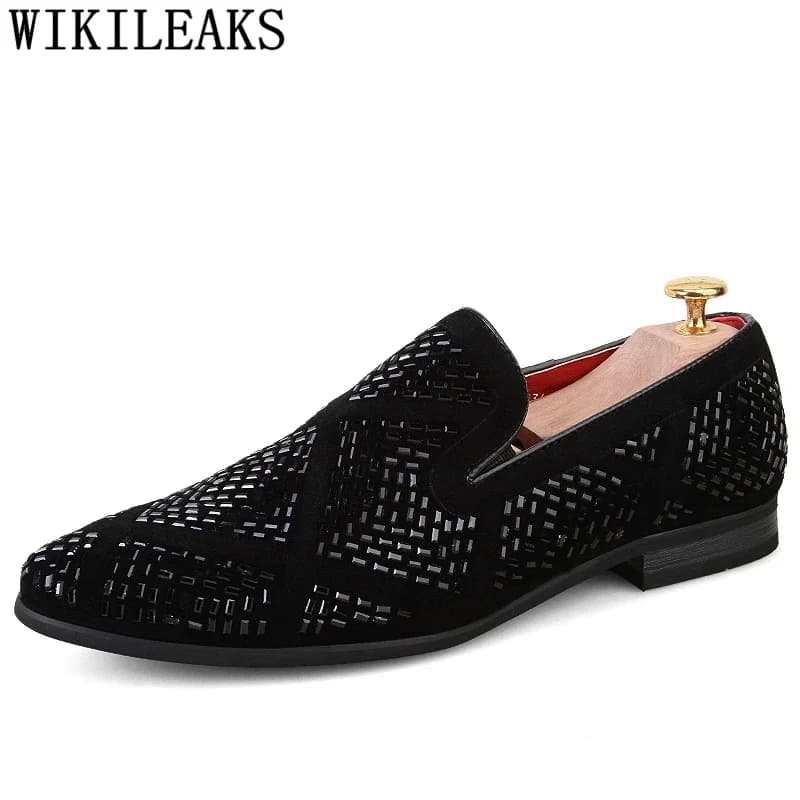 Scarpe da festa da uomo, mocassini neri con cristalli, scarpe eleganti da uomo firmate, scarpe da cerimonia con strass per uomo, modello 2026