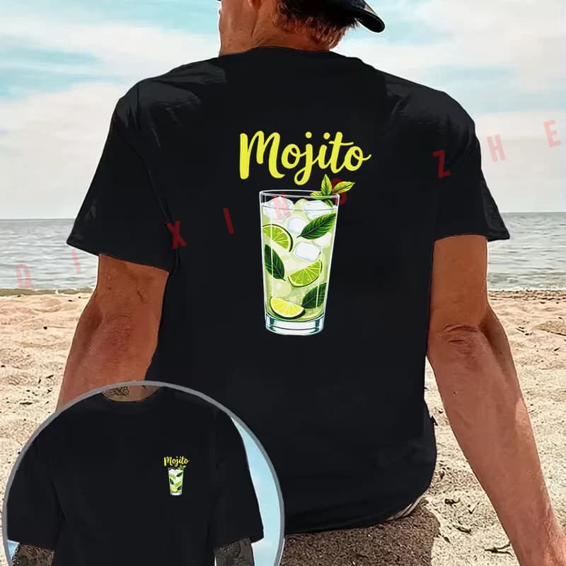 Moo Mojito Cocktail Fun Creative Print motorcycle T-Shirt Cotton Double-Sided Print Men‘s Casual Short Sleeve Summer O-neck Tops