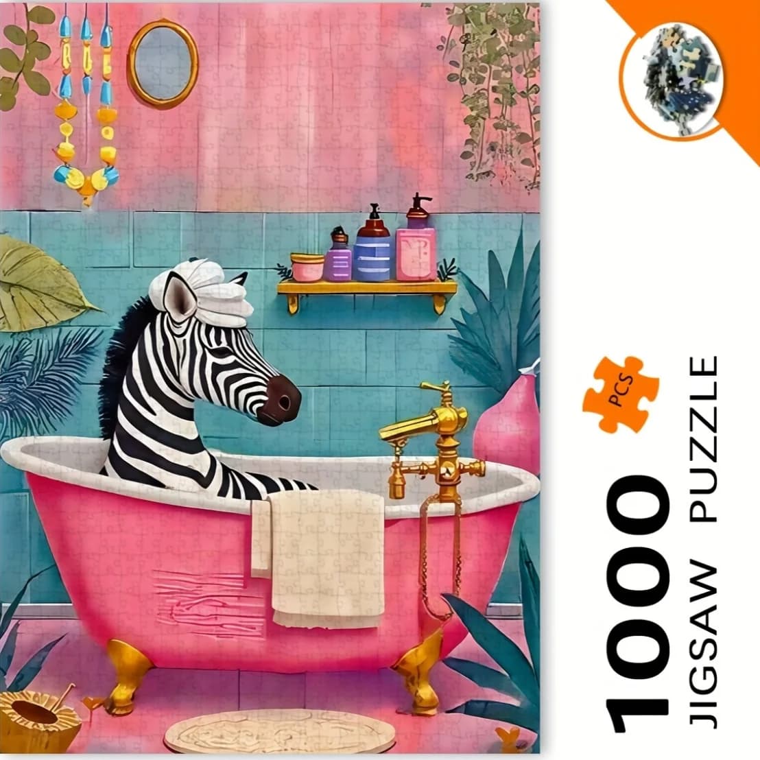 Puzzle da 1000 pezzi Zebra in Bubble Bath per adulti - Colori vivaci, opere d'arte dettagliate, design rettangolare portatile, casa fai da te