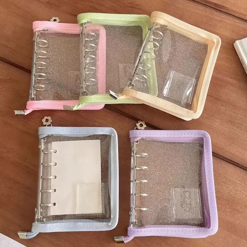 M5 Transparent Colorful Zipper PVC Loose Leaf Mini Notebook Binder Cover Shell Accessories Diary Office Supplies