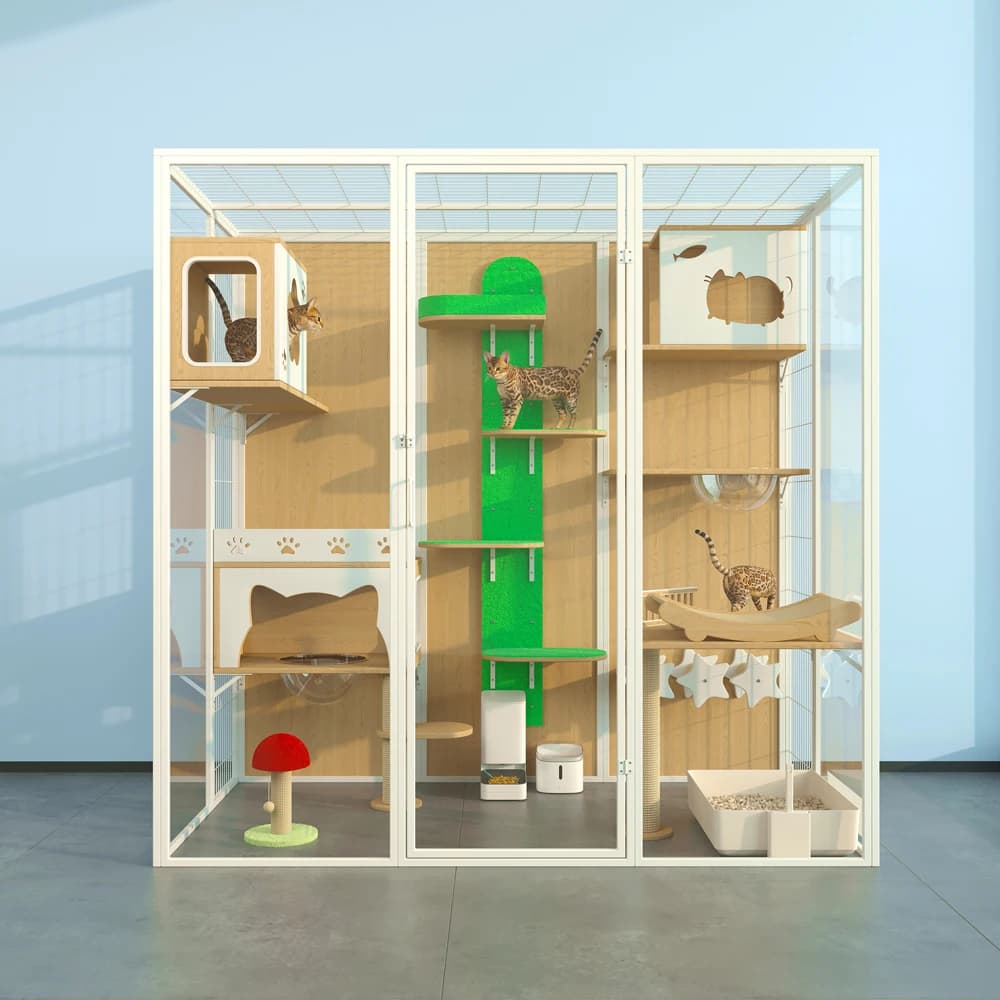 Multifunctional Collapsible Eco-Friendly Cat House with Glass Metal Wood Materials Indoor Pet Furniture With Cat Tree