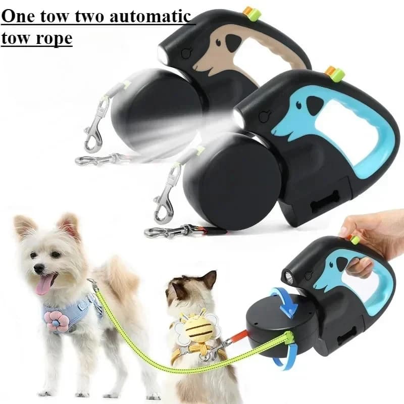 Guinzaglio Girevole Portatile per Animali Domestici, Ideale per 2 Cani, Guinzaglio a Doppia Testa, Ruota Retrattile Leggera, per Passeggiate