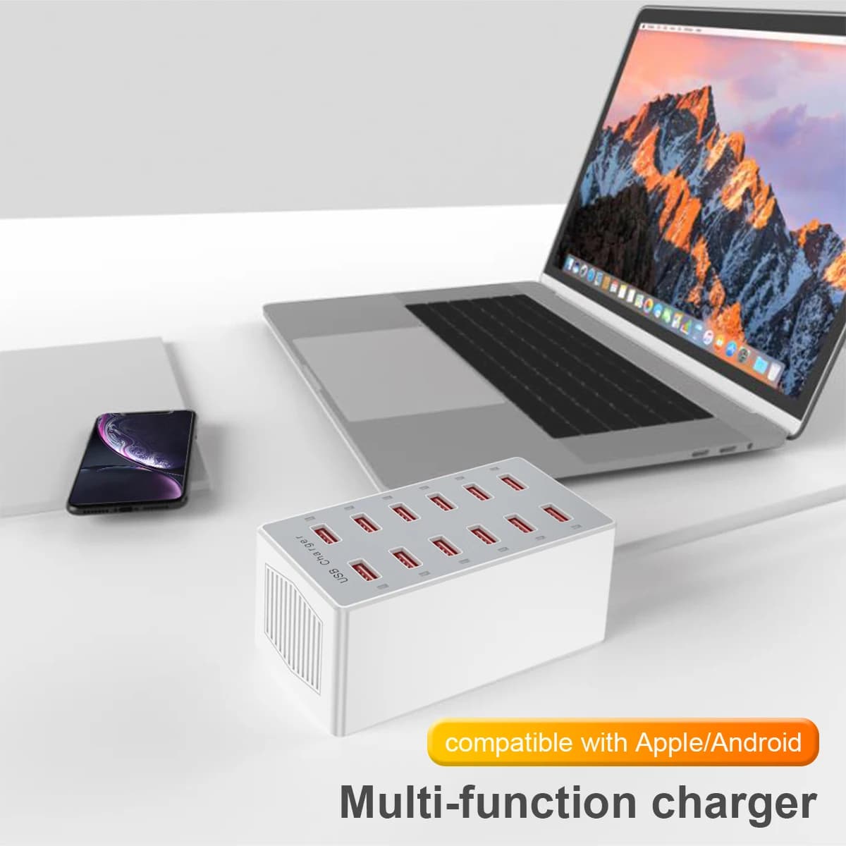 Caricatore USB da tavolo a 12 porte da 60W, stazione di ricarica rapida intelligente con presa a muro US per telefoni e tablet