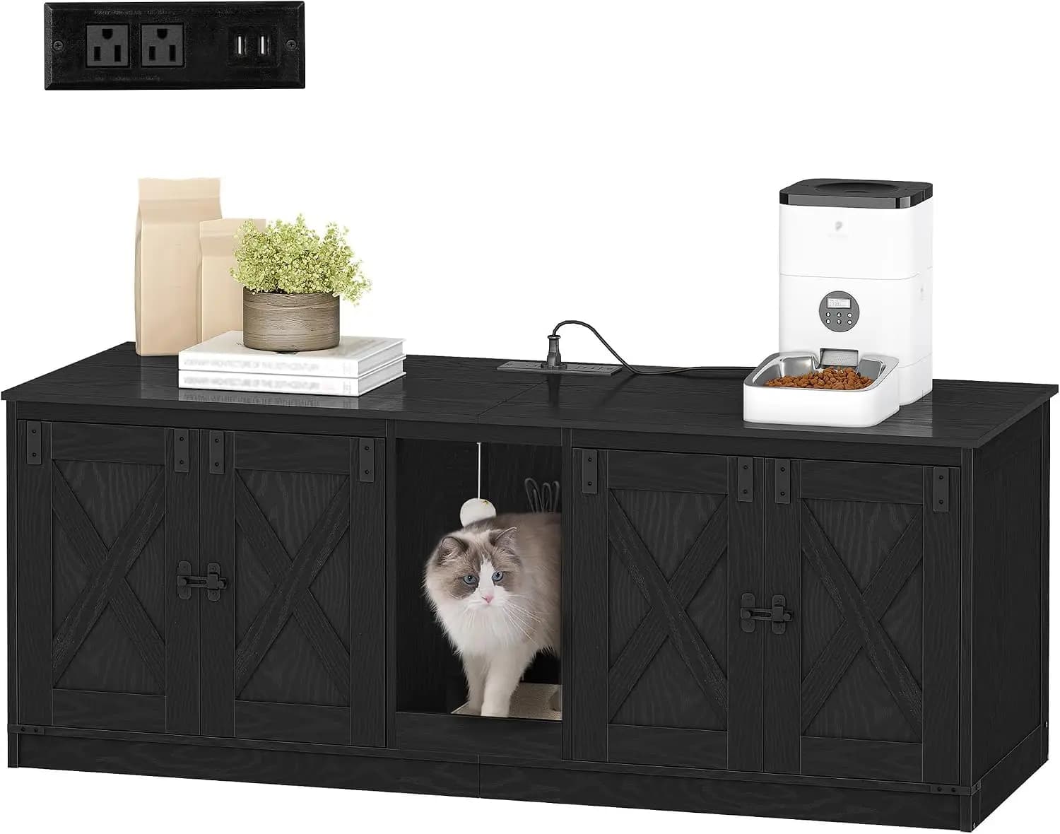 Cat Litter Box Enclosure for 2 Cats, Double Litter Box Furniture | Hidden Litter Box with Scratch Pad, Wooden Cat Washroom with