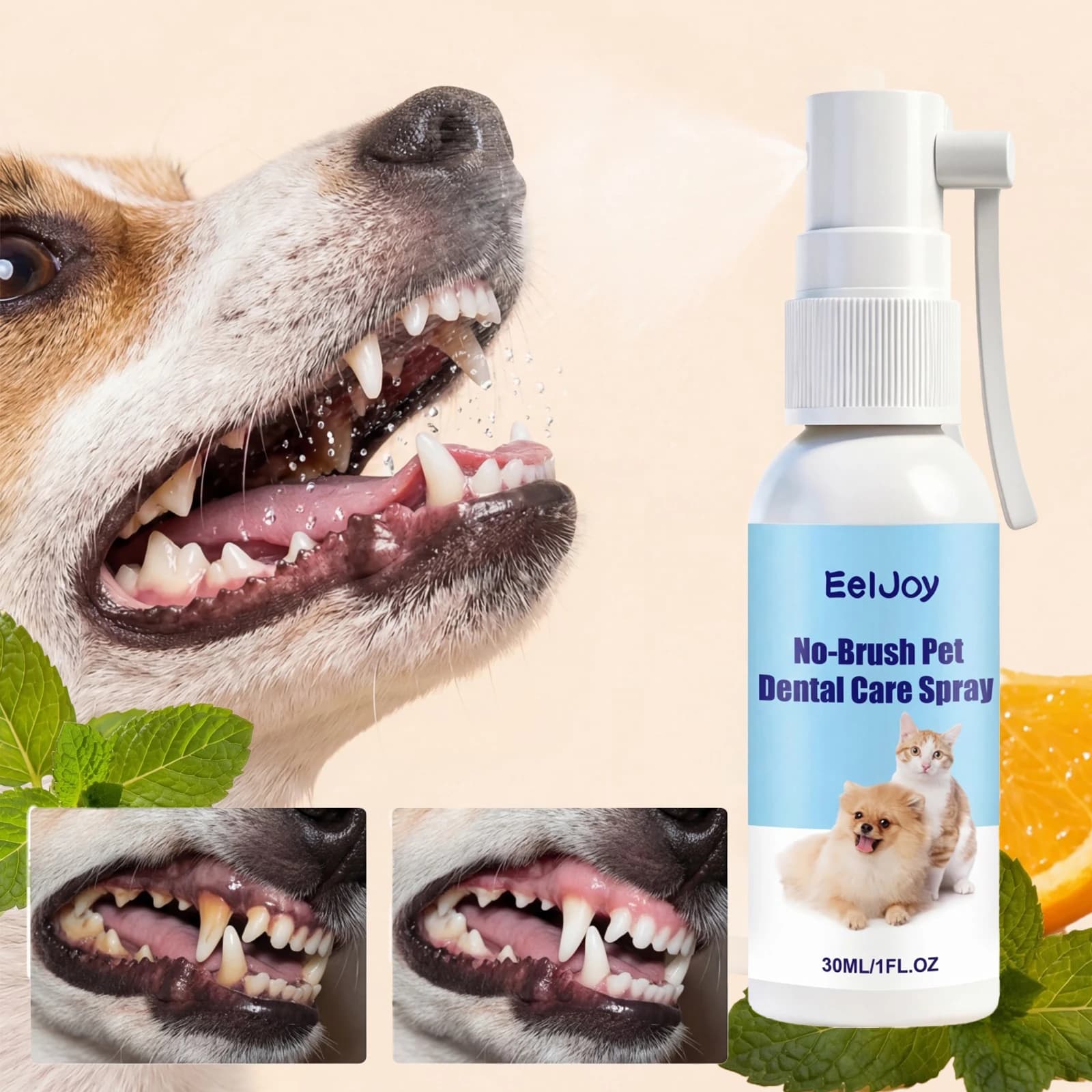 Spray per l'igiene orale di cani e cuccioli senza spazzolatura, rinfrescante per l'alito e lenitivo per le gengive, 30ml