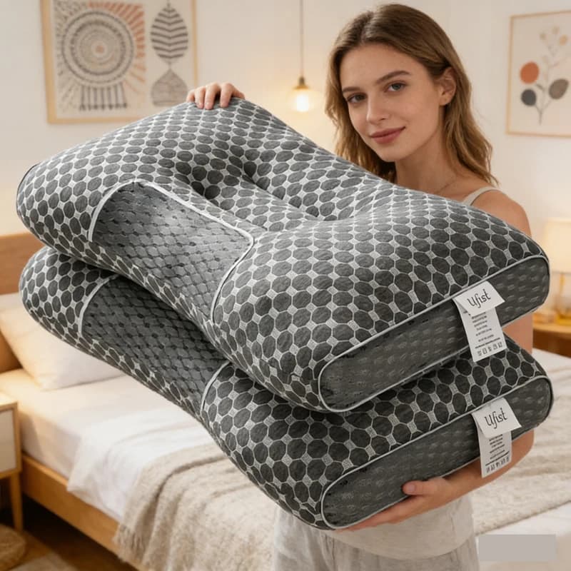2Pcs Ergonomic Orthopedic Neck Pillows, Adjustable Contour Support Massage Pillow for All-Season Sleeping Comfort