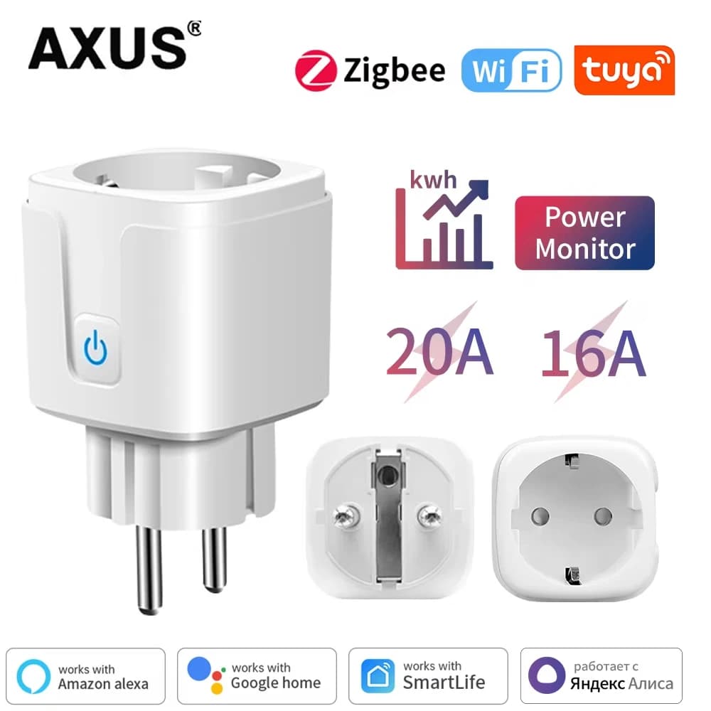 Tuya Zigbee Wifi Smart Plug 20A Intelligent EU socket with power monitoring timing function Voice control via Alexa Google Home Yandex