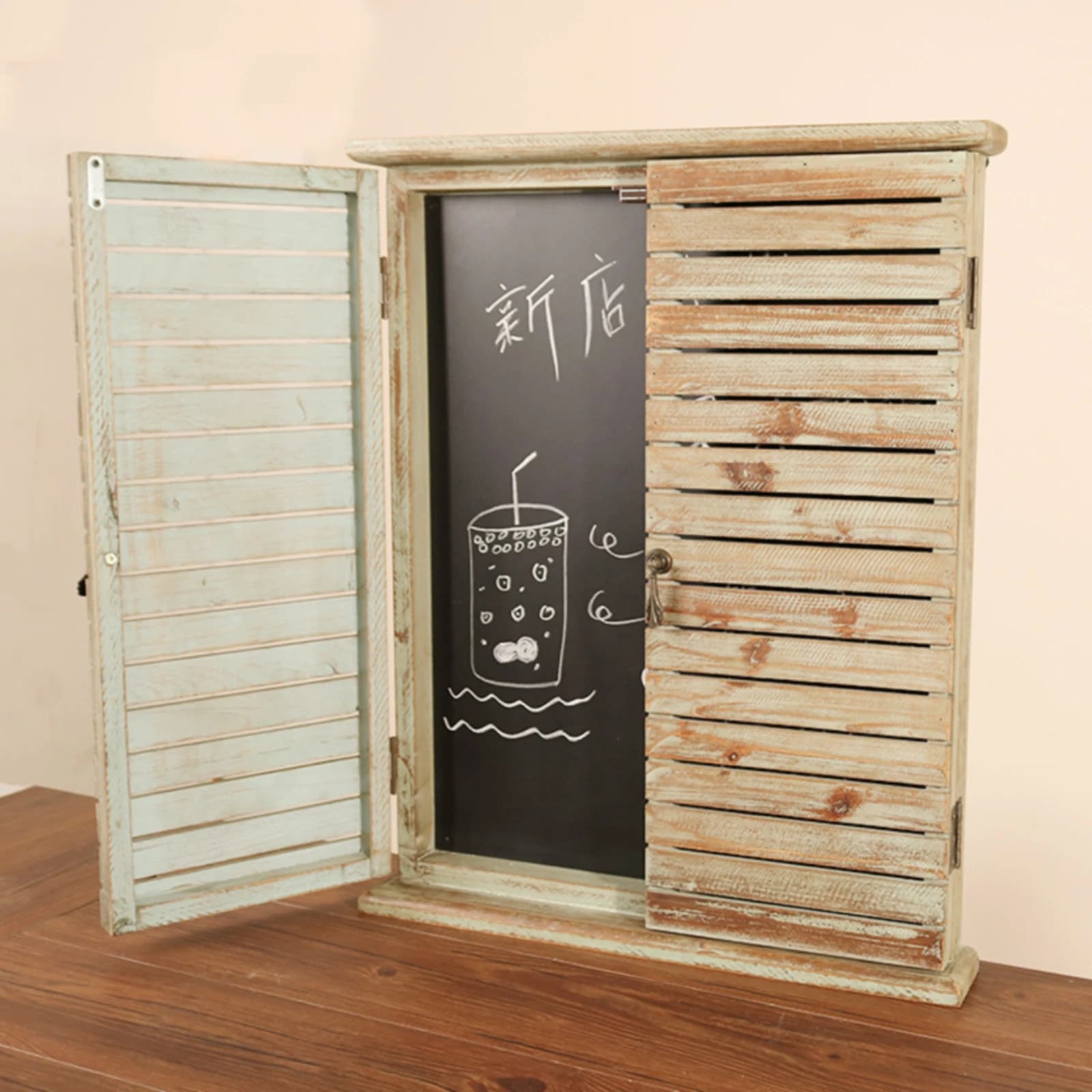 Wooden Wall Chalkboard with Shutter Doors Distressed Shutter Chalkboard Rustic Wall Menu Board Vintage Erasable for Coffee Shops
