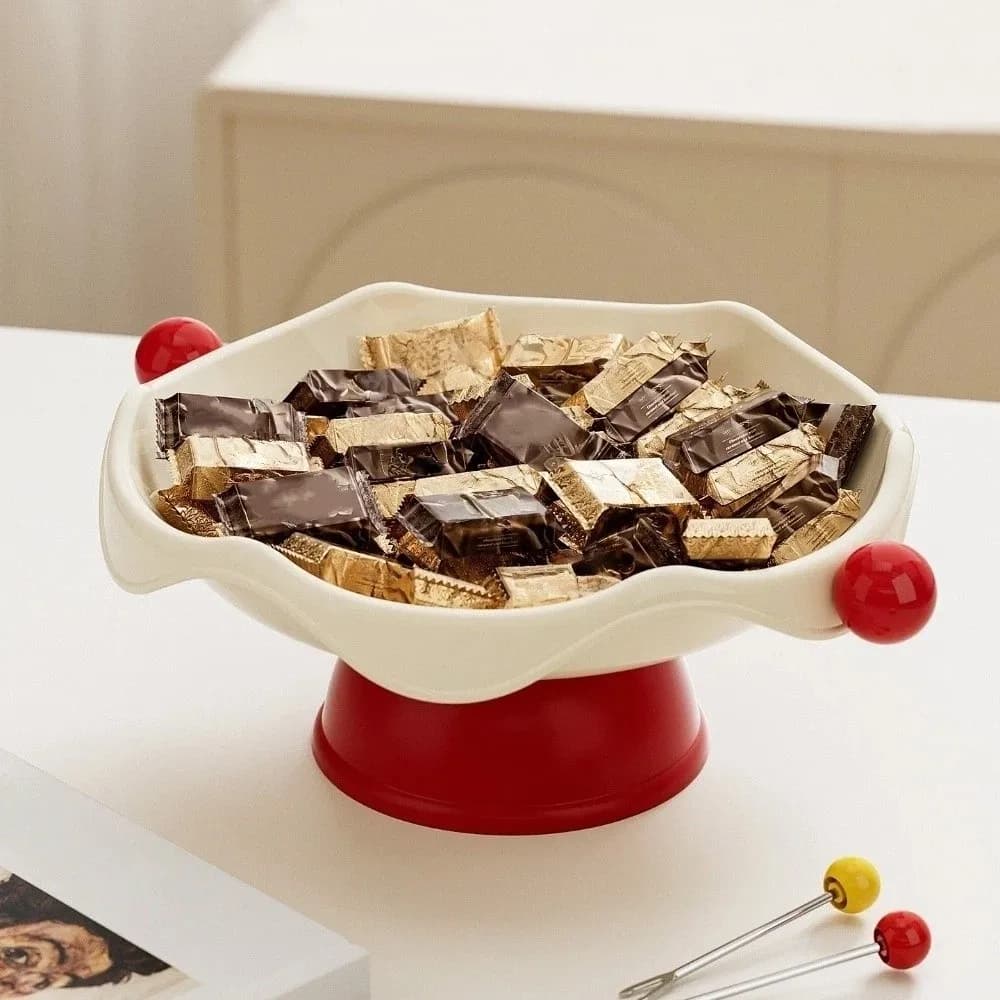 Dried Fruit Plate Fruit Snack Tray Spherical Handle Plastic Candy Storage Basket Decorative Tableware Display Plate Kitchen