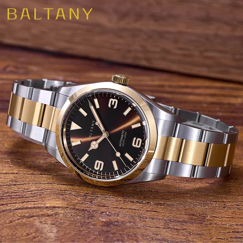Baltany S4035G 39mm Gold Explorer Watches For Man Luxury NH38 Mechanical Wristwatches Sapphire Crystal Waterproof Dress Watch