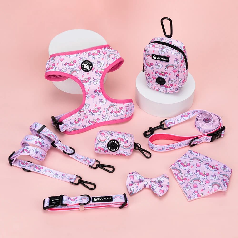 Set di pettorina e guinzaglio per cani di piccole dimensioni, modello personalizzato con stampa animalier, pettorina e collare per cani con papillon per animali domestici