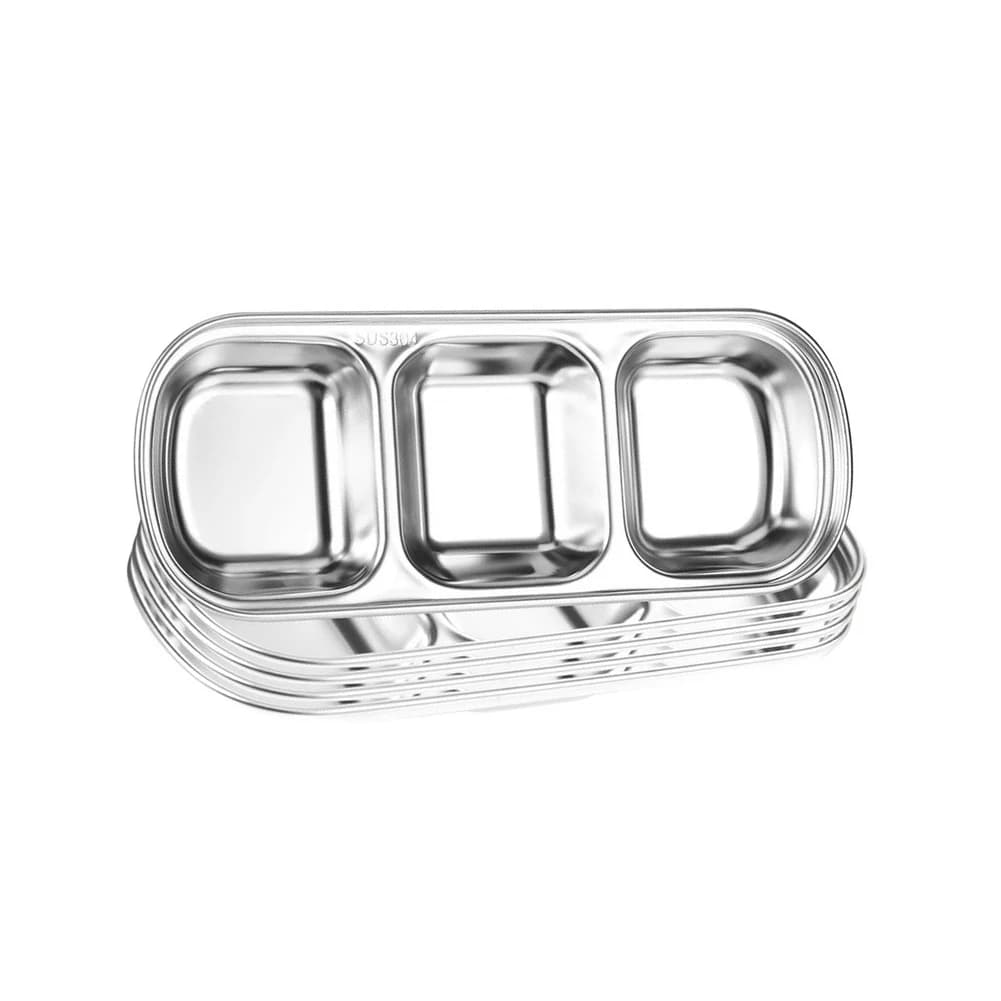 Stainless Steel Three Dipping Tray Set for Sauces Spices and Accompaniments Compatible with Restaurant Home and Party Use