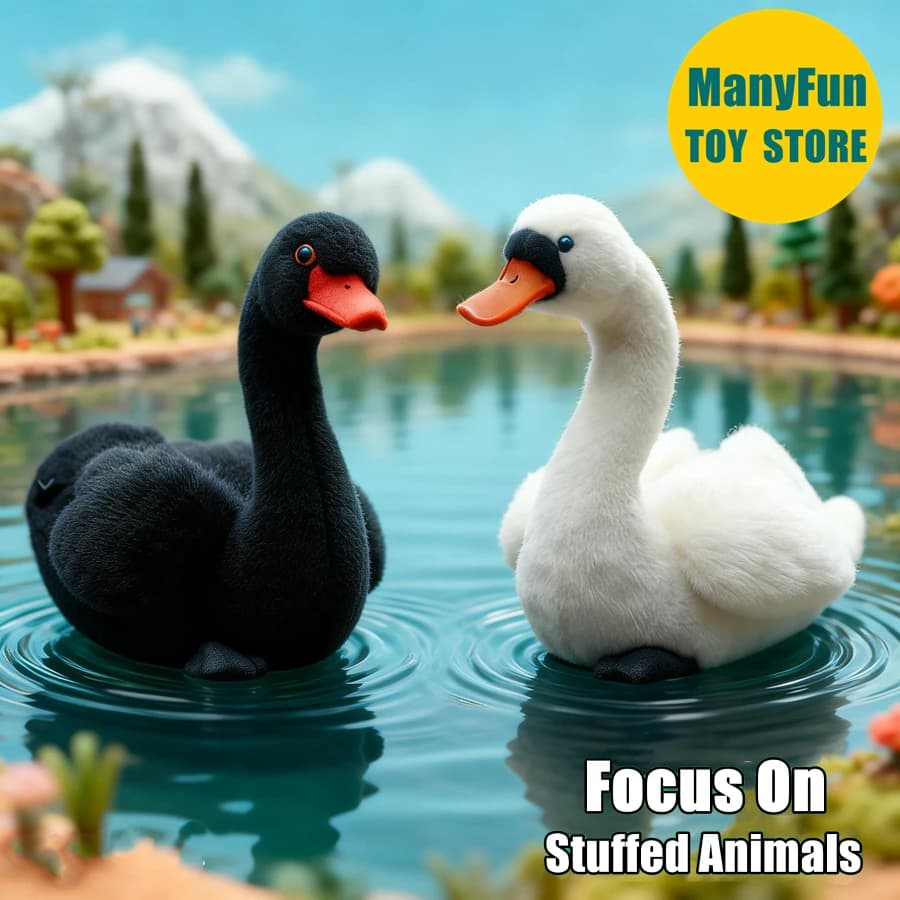 Peluche Cigno Silenzioso, Cigno di Peluche Realistico, Animale Imbottito Cygnus Olor, Bambola Cigno Bianco e Nero, Regalo per Collezionisti