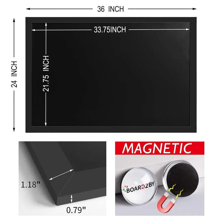 Lavagna Magnetica 24 x 36, Grande Lavagna Nera per Decorazione Murale, Lavagna Magnetica con Cornice in Legno Facile da Cancellare per Sc
