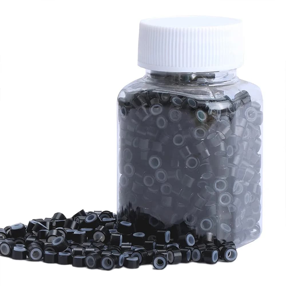 1000pcs Micro link Beads 5mm For Hair Extensions Silicone Lined Rings Hair Extensions Tool - Black Blonde Brown