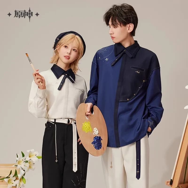 [Genuine] miHoYo Albedo Shirt Genshin Impact Albedo Series Leisure Shirt Long Sleeved Sweatshirt Cosplay Clothing Tops Xmas Gift
