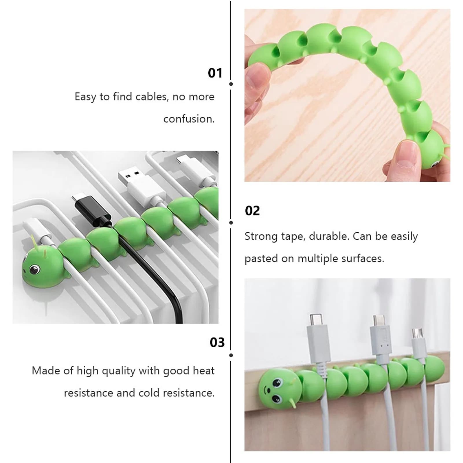 Organizzatore per cavi da scrivania in silicone, 1 pezzo, gestione facile dei cavi, forte adesivo per USB, audio, Ethernet, TV