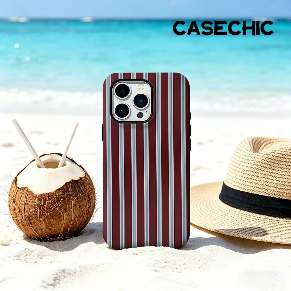 Custodia CaseChic opaca antiurto per MagSafe per iPhone 17 16 15 14 Plus Pro Max, rigida in PC, con strisce verticali bordeaux e blu
