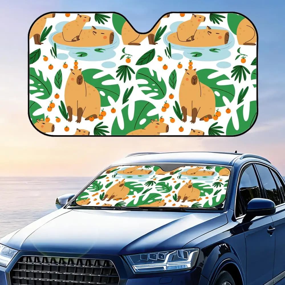 Parasole per Auto con Motivo Capibara, Copertura per Parabrezza, Protezione UV, Isolamento Termico Riflettente in Alluminio, Riutilizzabile