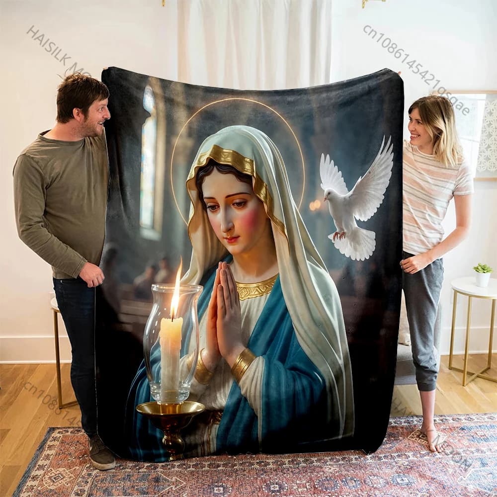 Coperta con stampa della Vergine e della colomba bianca, calda, morbida e soffice, per bambini e adulti, ideale per divano, letto, viaggi, campeggio e camper.