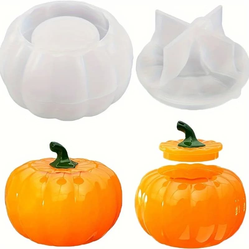 Stampi in silicone per barattolo di zucca da 2 pezzi Barattolo di Halloween con coperchio Stampo in resina Barattoli di caramelle di Halloween Stampi in resina epossidica Portacandele