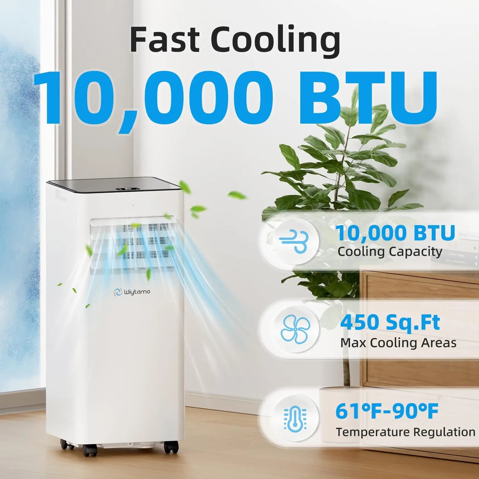 Climatizzatori portatili da 10.000 BTU, freschi, deumidificatori e ventole 3 in 1, WiFi e telecomando/24 ore timer/automatulaporazione