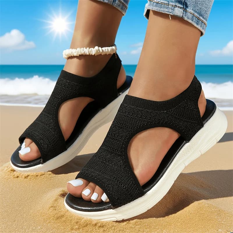 Women's Shoes 2026 Summer Comfortable Casual Sports Sandals Women's Beach Wedge Sandals Women's Mesh Knitted Roman Sandals