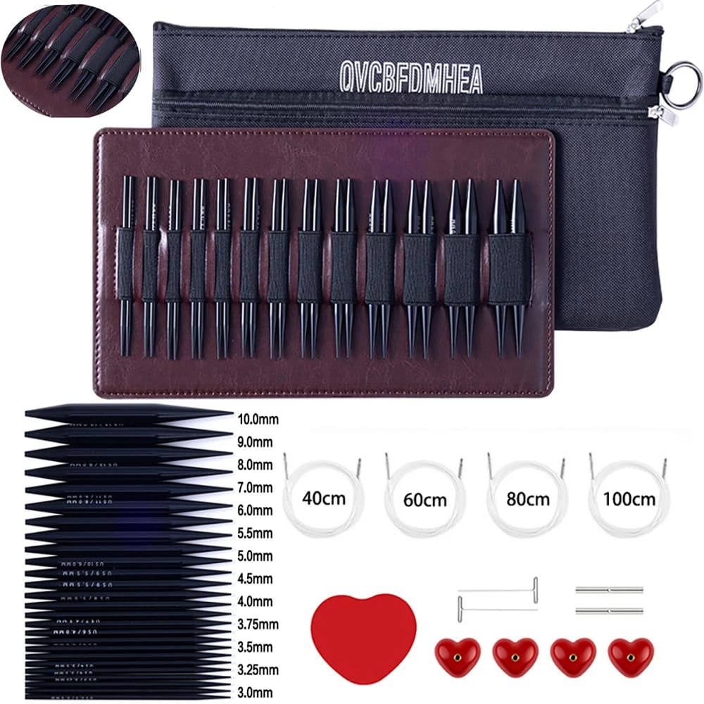 Set di Ferri Circolari in Alluminio da 4 Pollici (10 cm) con Ganci Intercambiabili per Uncinetto, Accessori per Lavorazione a Maglia, Kit di Aghi per Filati da 3.0-10.0mm