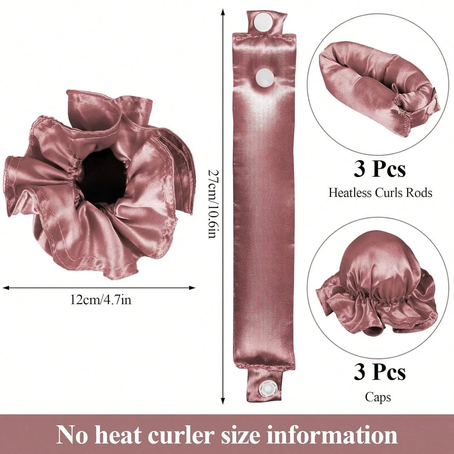 Set di 3 Bigodini in Raso Senza Calore con Cuffie per Capelli, Morbido Bigodino Notturno per Capelli Lunghi, Strumenti Fai-da-Te per Acconciature