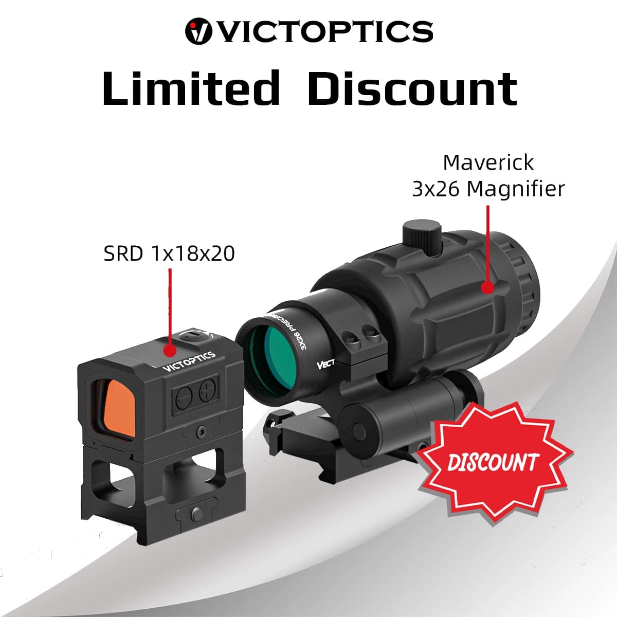 Combo Ottico Tattico VictOptics SRD 1x18x20 Red Dot e Ingranditore 3x con Supporto Laterale Ribaltabile per Prontezza Tattica e