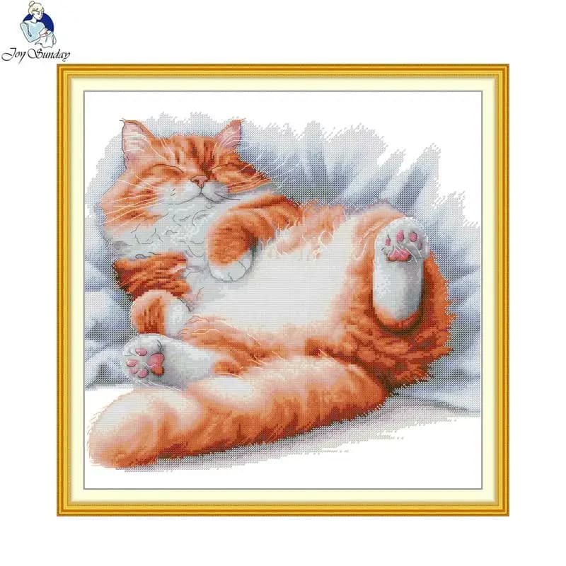 Joy Sunday Cat Sleeping Models Counted Cross Point Set 11CT 14CT 16CT Printed DMC Embroidery Embroidery Home decor