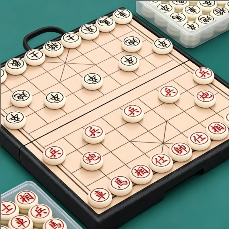 Scacchi cinesi per bambini con scacchiera Pezzi degli scacchi magnetici portatili magnetici Gioco di puzzle pieghevole in legno massello con scatola