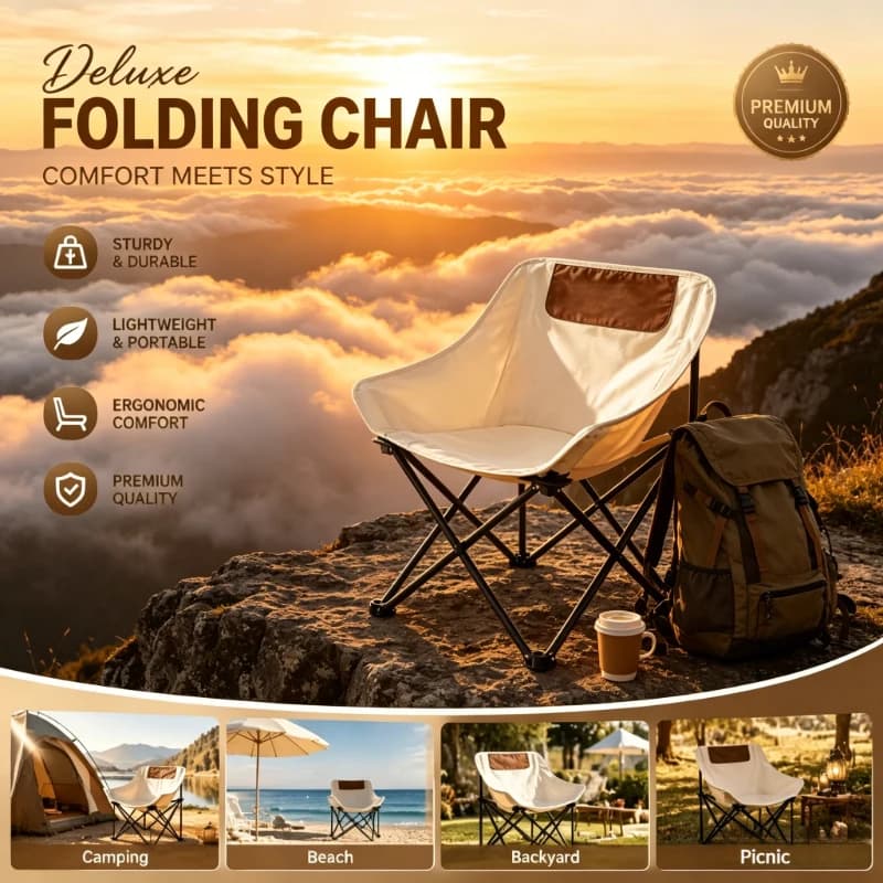Ergonomic Foldable Outdoor Chair, Ultra Light Portable Seat for Fishing, Picnic, Hiking, Beach, Travel & Daily Camping Activity