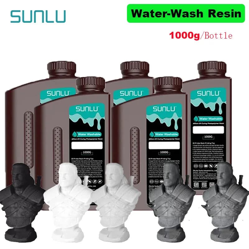 SUNLU 5KG Lavaggio ad acqua ABS/Resina di lavaggio ad acqua 395-405nm Resina fotopolimerica a polimerizzazione UV Resina a polimerizzazione rapida per stampante 3D LCD DLP SLA