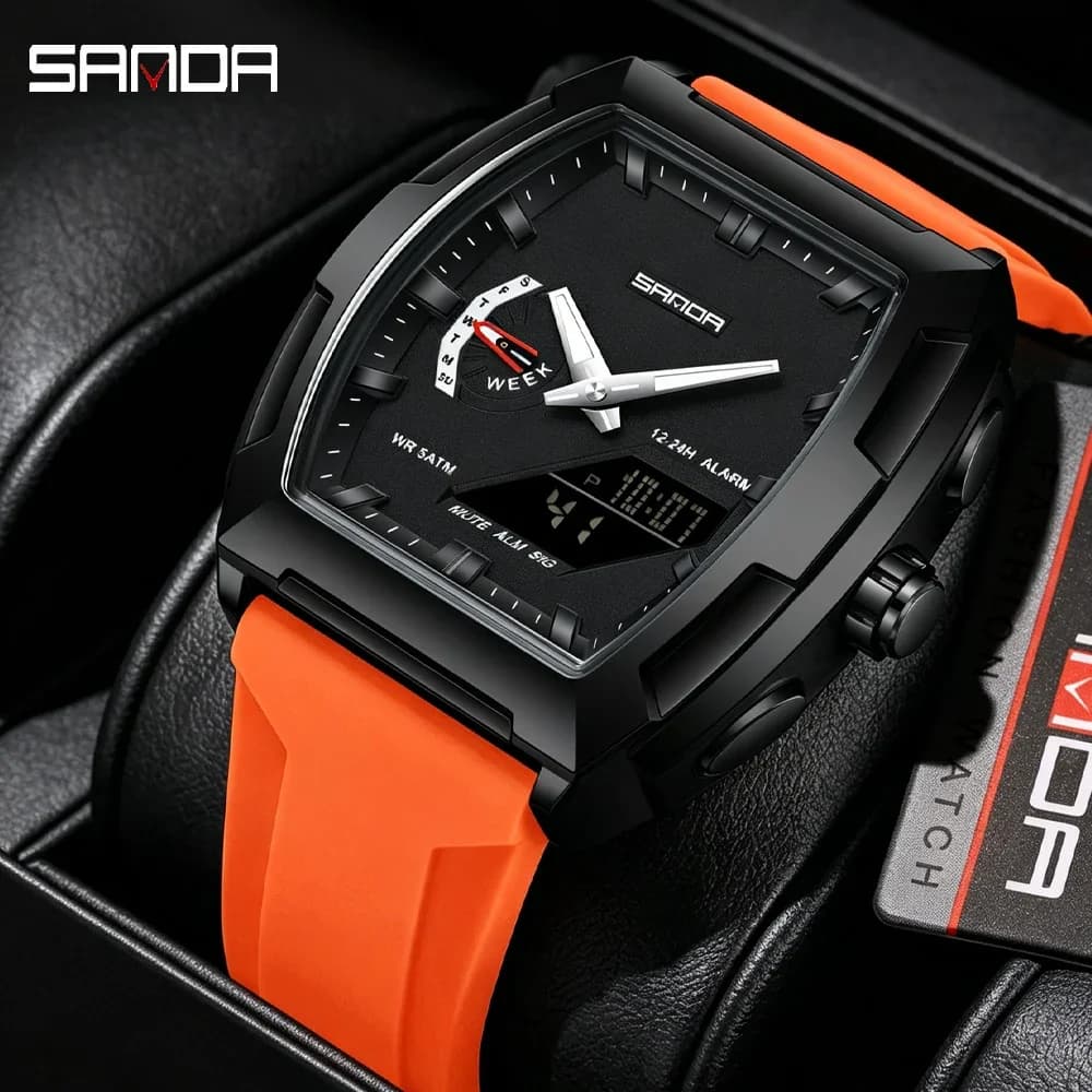 SANDA Military Man Watches Luxury Dual Display Men Wristwatches Fashion Luminous Waterproof Calendar Quartz Watch Reloj Hombre